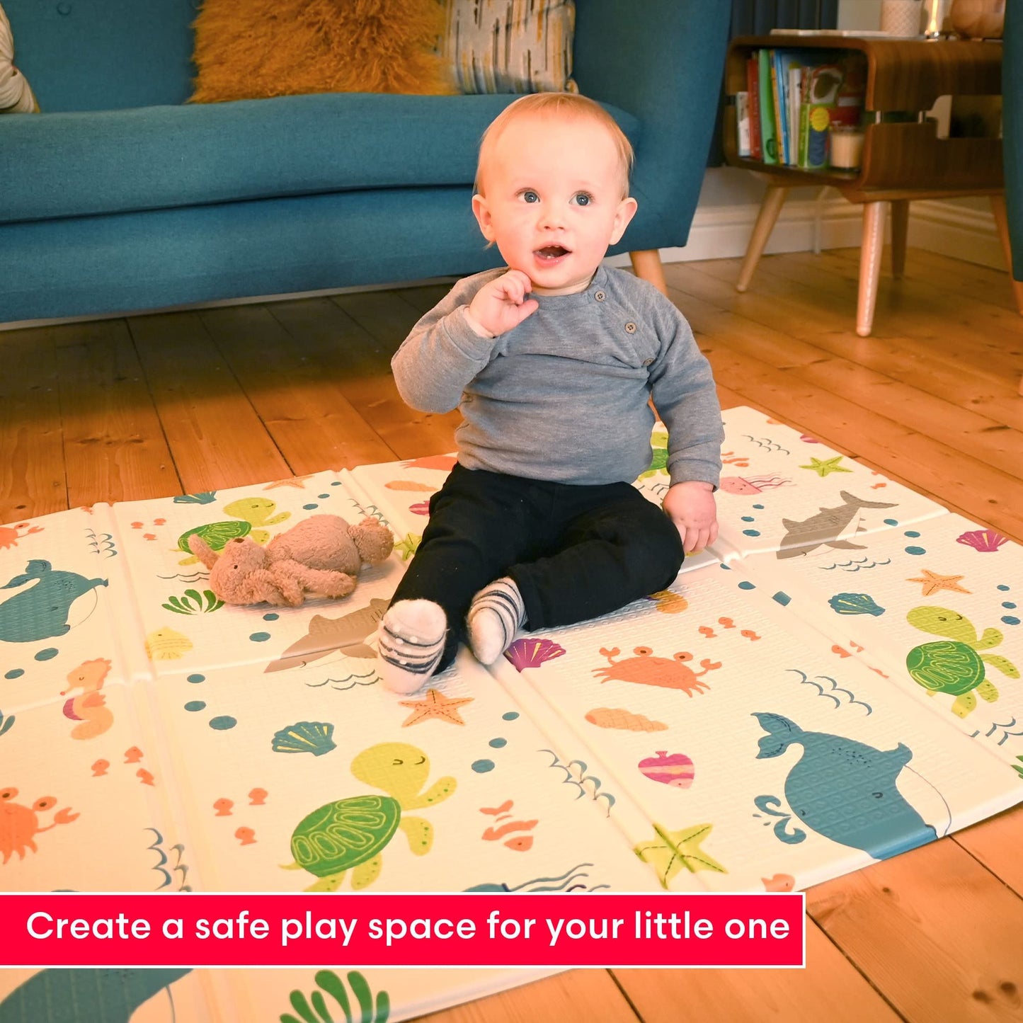 KandyToys Sea Life Foldable Baby Play Mat | Thick Padded XPE Baby Crawl Mat | Waterproof | Safe