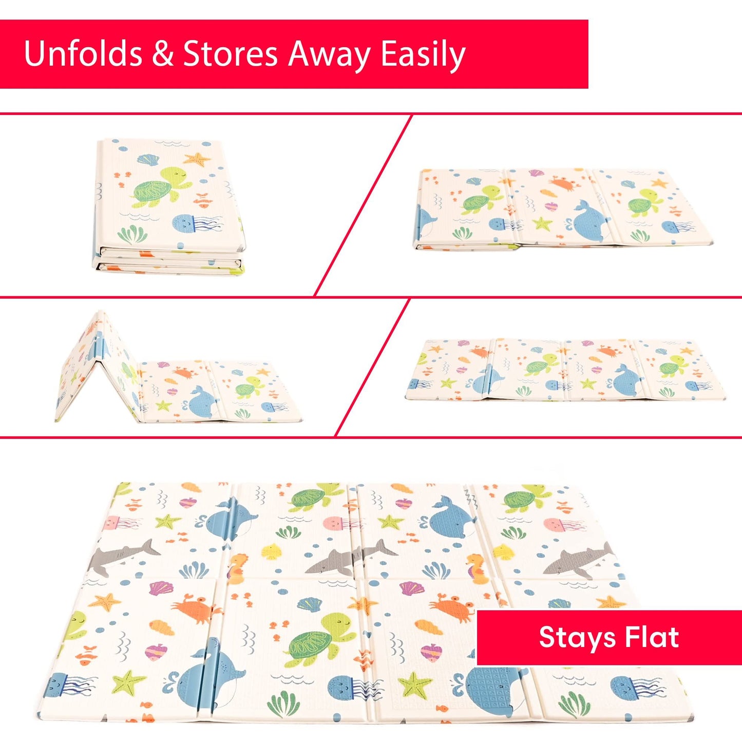 KandyToys Sea Life Foldable Baby Play Mat | Thick Padded XPE Baby Crawl Mat | Waterproof | Safe