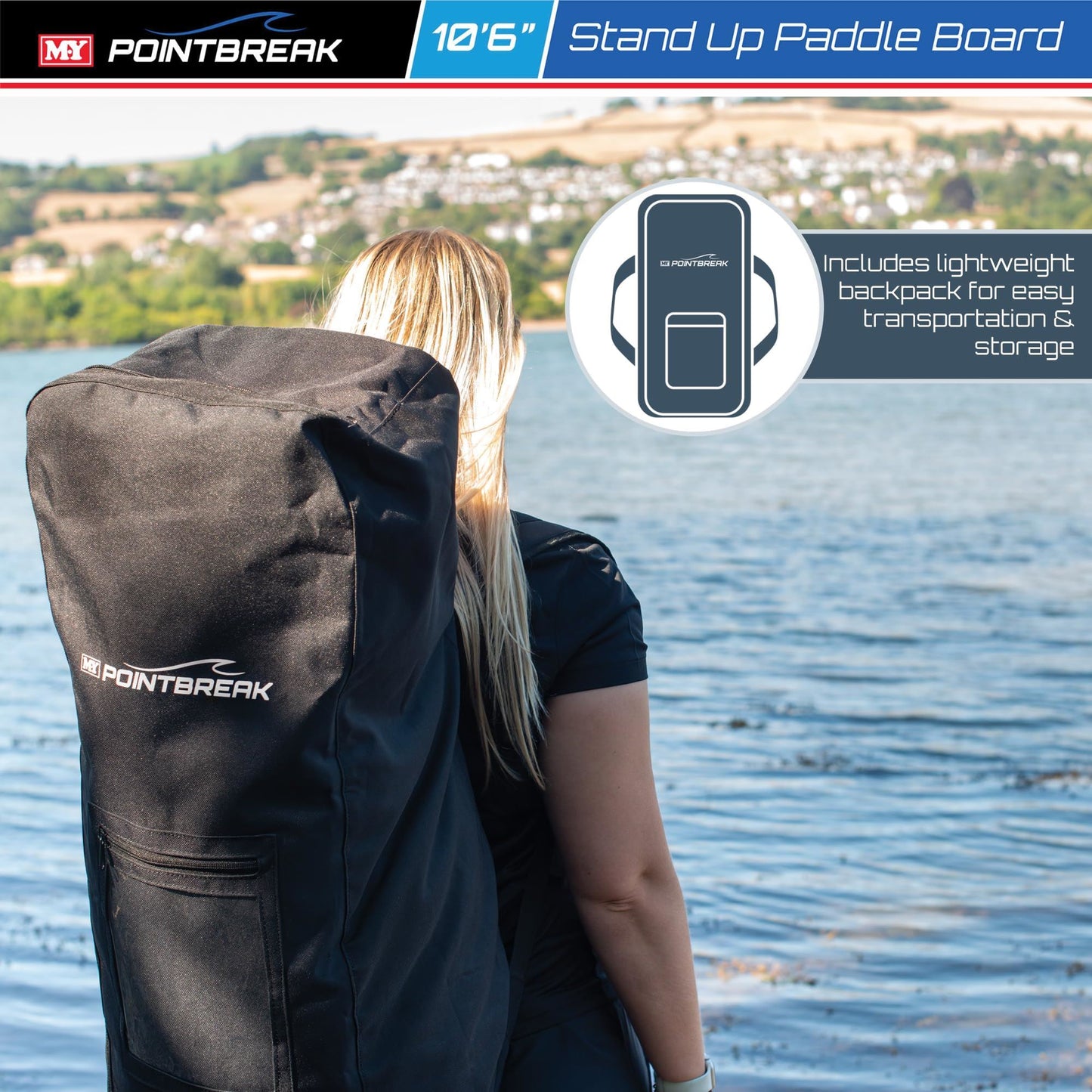 M.Y Point Break Paddle Boards 10ft 6in Inflatable Stand Up Paddle Board with Kayak Seat Conversion Kit Complete with Full SUP Accessories Package