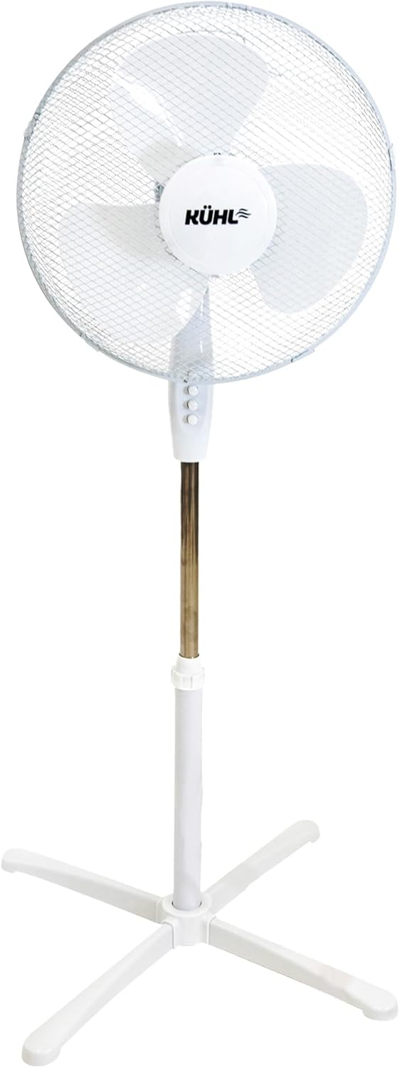 KÜHL 16" White Electric Pedestal Fan | 3 Speed Settings | 80° Oscillation | Adjustable Standing Fan | Easy to Assemble | For Home & Office