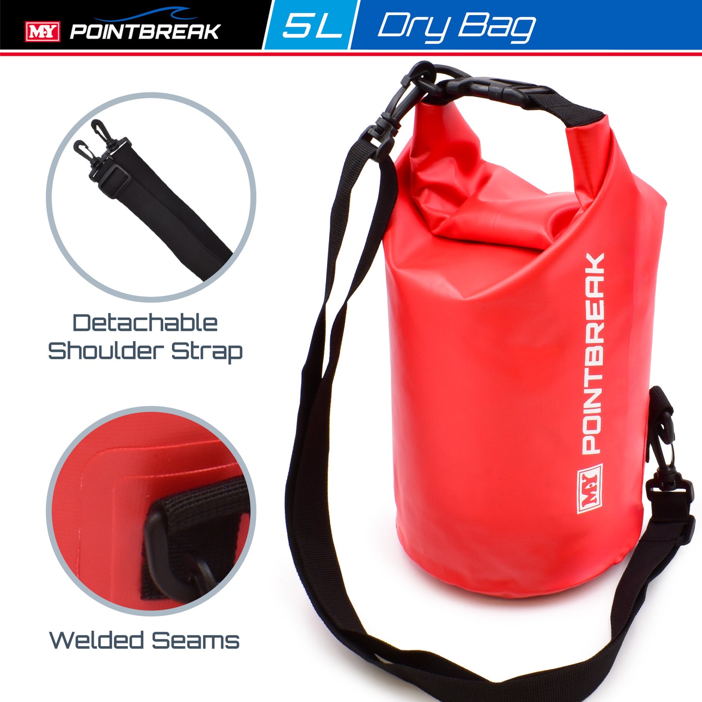M.Y Point Break Red 5L Dry Bag | Adjustable Strap | Waterproof Dry Bag for Kayaking, Fishing, Canoeing, Hiking