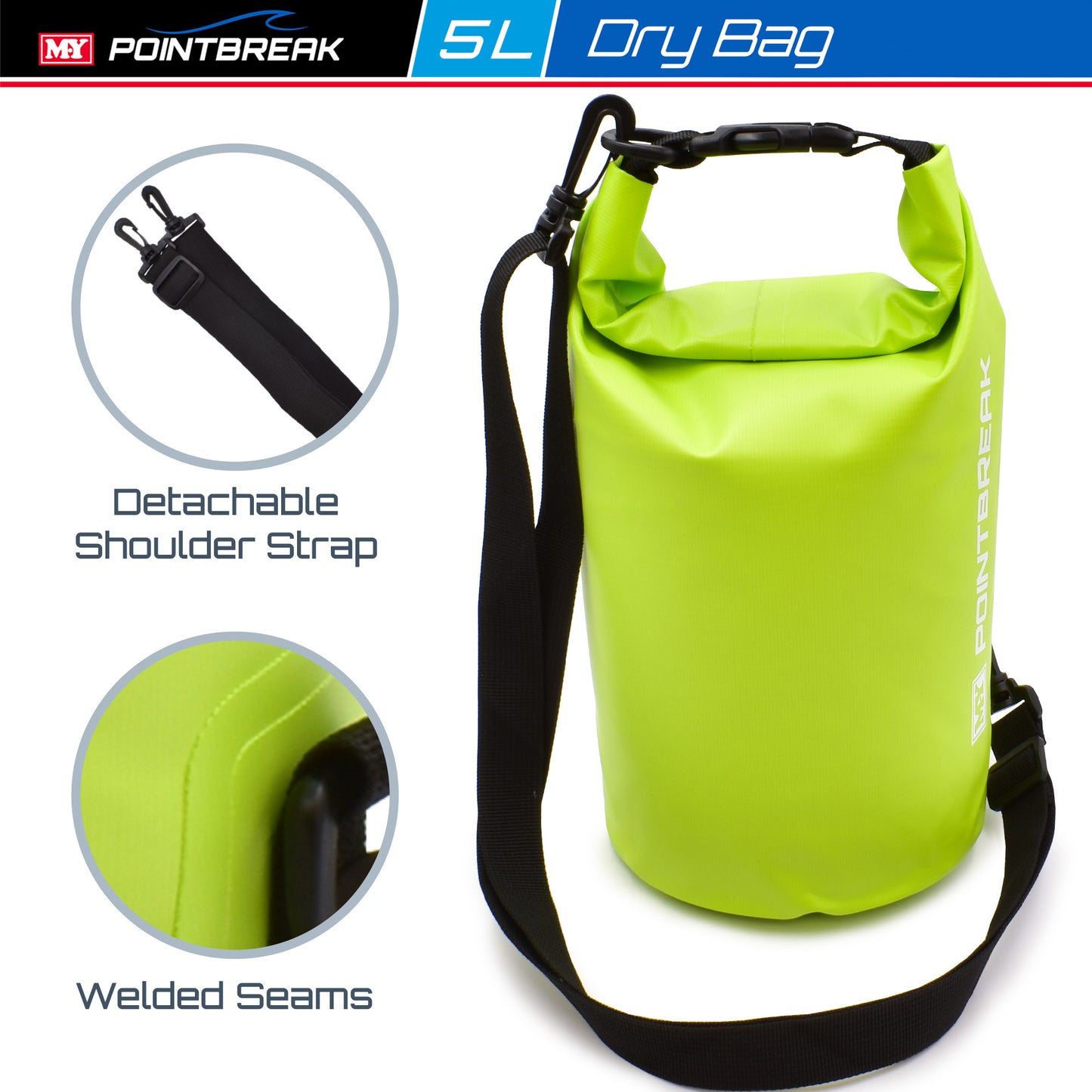 M.Y Point Break Green 5L Dry Bag | Adjustable Strap | Waterproof Dry Bag for Kayaking, Fishing, Canoeing, Hiking