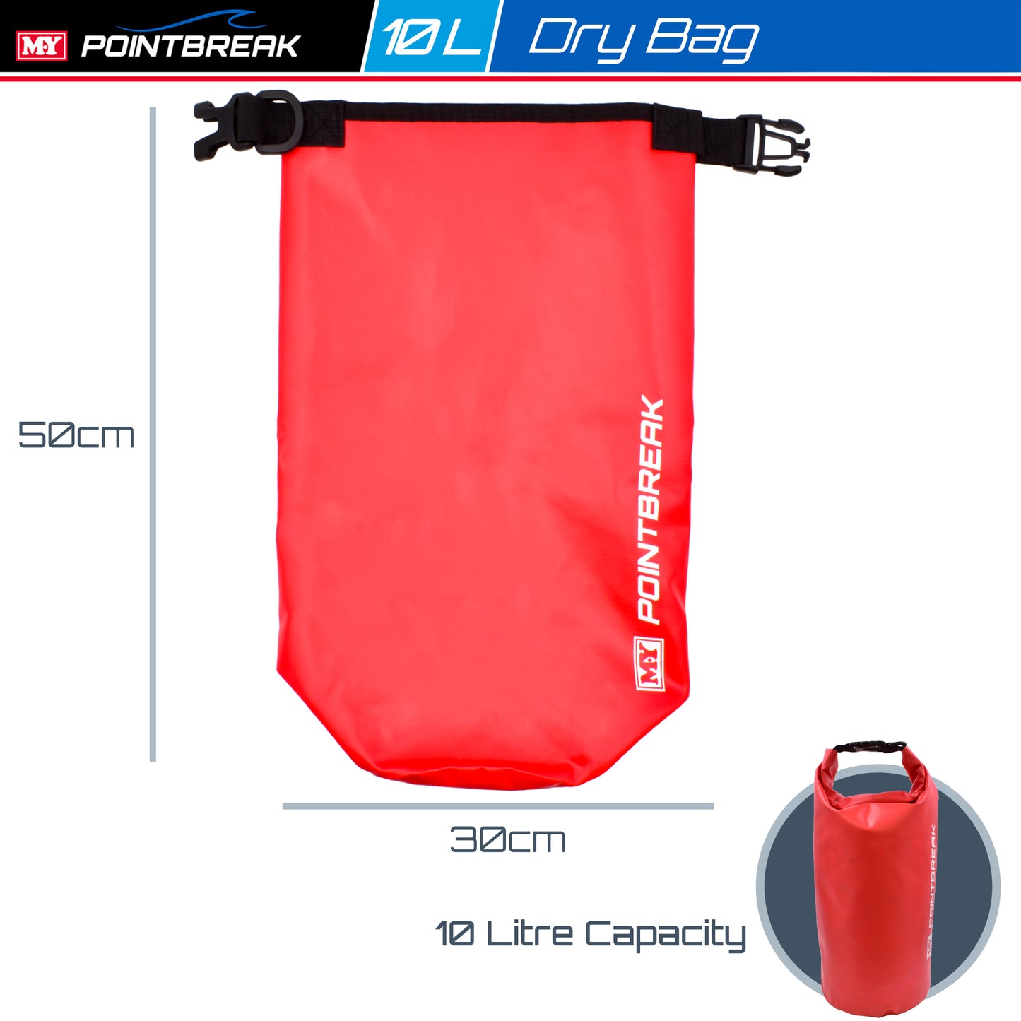 M.Y Point Break Red 10L Dry Bag | Adjustable Strap | Waterproof Dry Bag for Kayaking, Fishing, Canoeing, Hiking