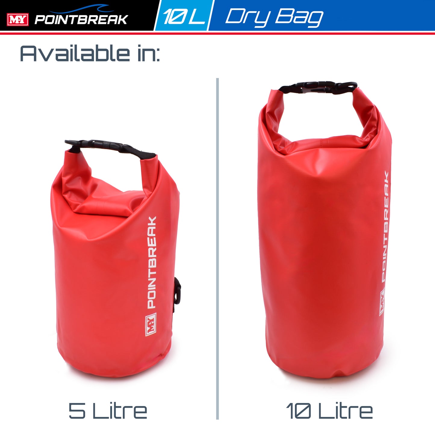 M.Y Point Break Red 10L Dry Bag | Adjustable Strap | Waterproof Dry Bag for Kayaking, Fishing, Canoeing, Hiking