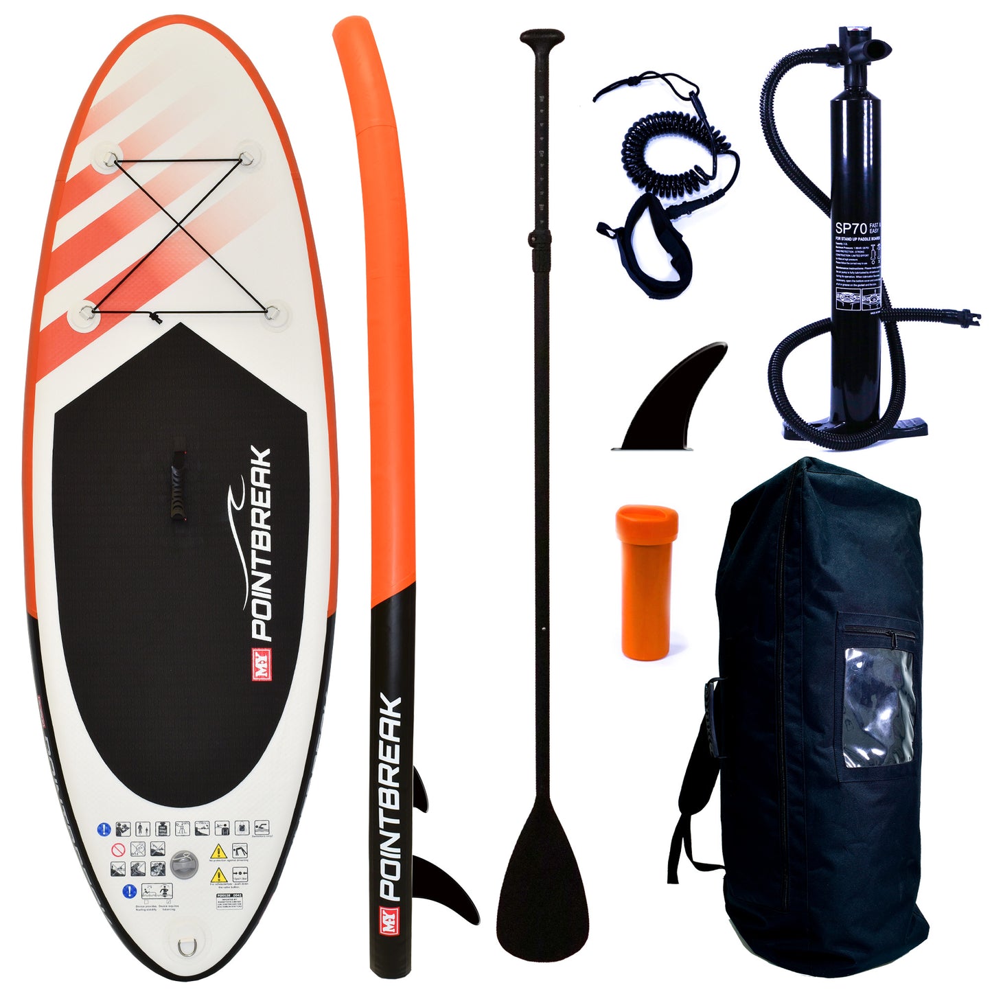 M.Y Point Break Paddle Boards 7ft Orange Inflatable Stand Up Paddleboard Complete with Full SUP Accessories Package