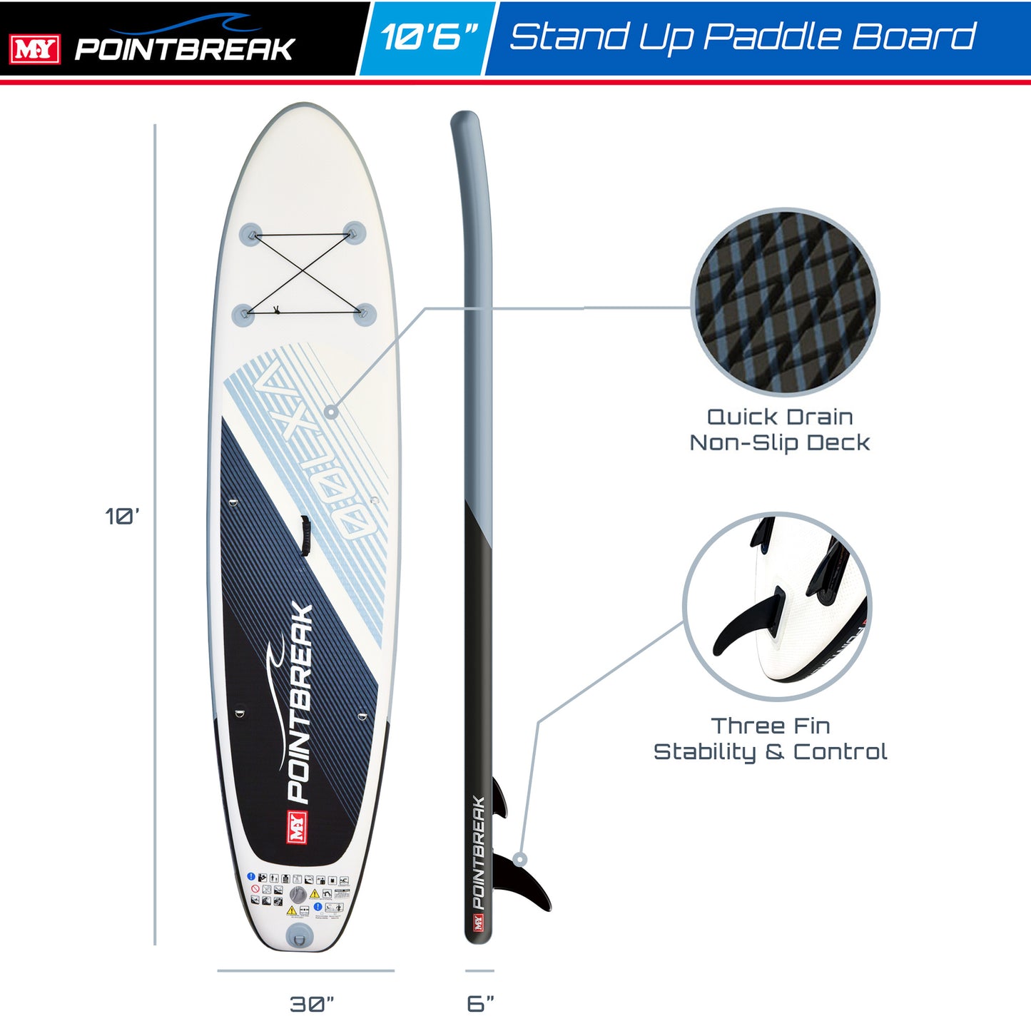 M.Y Point Break Paddle Boards 10ft 6in Inflatable Stand Up Paddle Board Paddleboard Complete with Full SUP Accessories Package + Rings for Seats