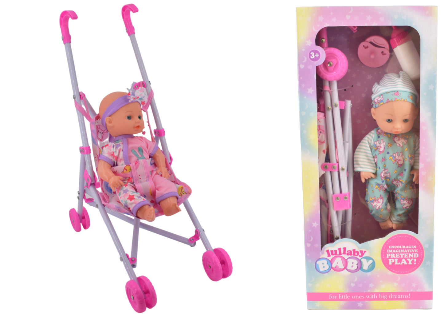 9" / 23CM SMALL BABY DOLL & STROLLER IN WINDOW BOX