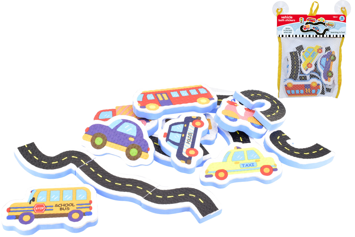 16PC EVA BATH TOYS - VEHICLES