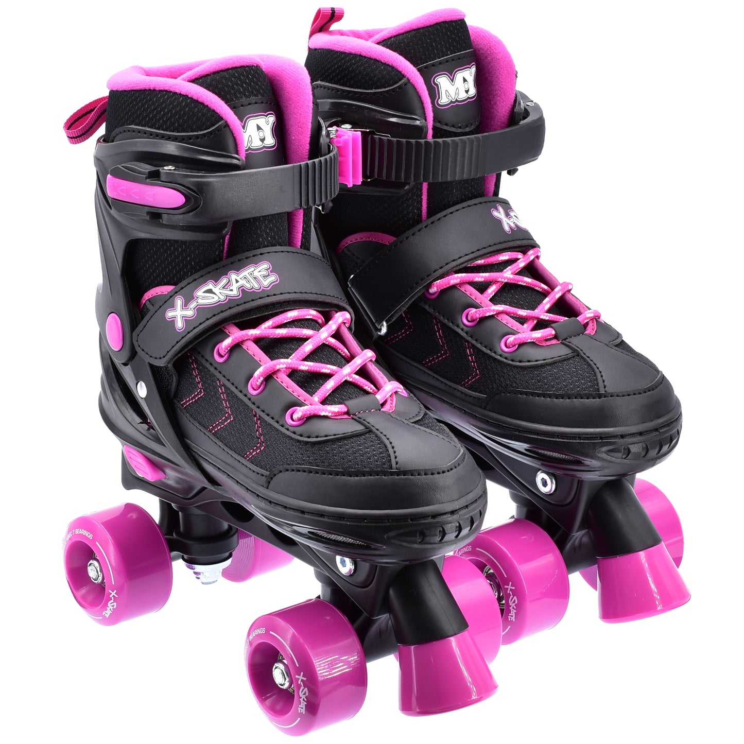 M.Y X-Skate Adjustable Pink Quad Roller Skates with Built In Adjusters Kids Roller Boots for Boys & Girls - Large