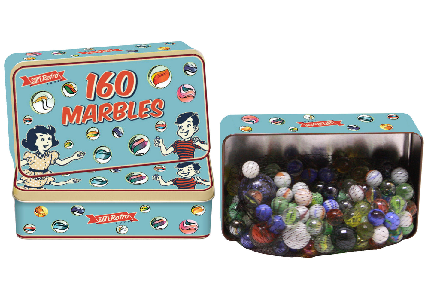 160pc TIN OF MARBLES "RETRO"