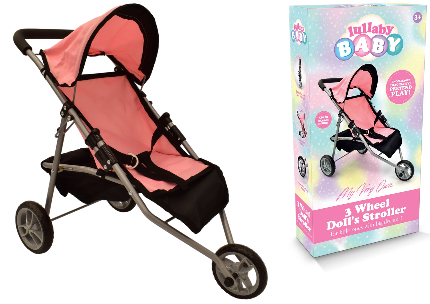 KandyToys 3 Wheels Pink Baby Stroller