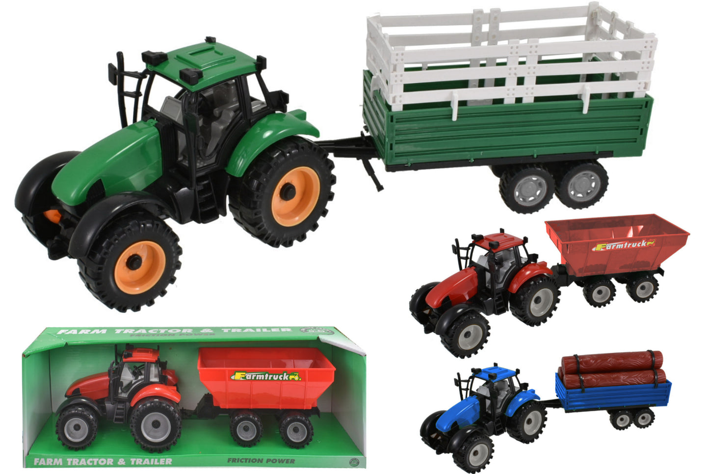 PLASTIC FRICTION TRACTORS WITH TRAILERS (6 ASST)