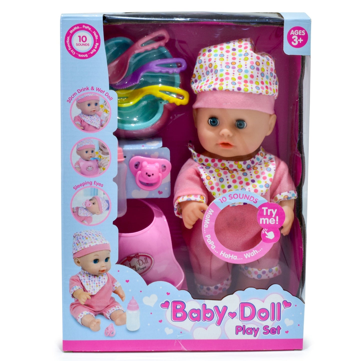 KandyToys Drink & Wet Baby Doll Set with Bottle & Doll Accessories