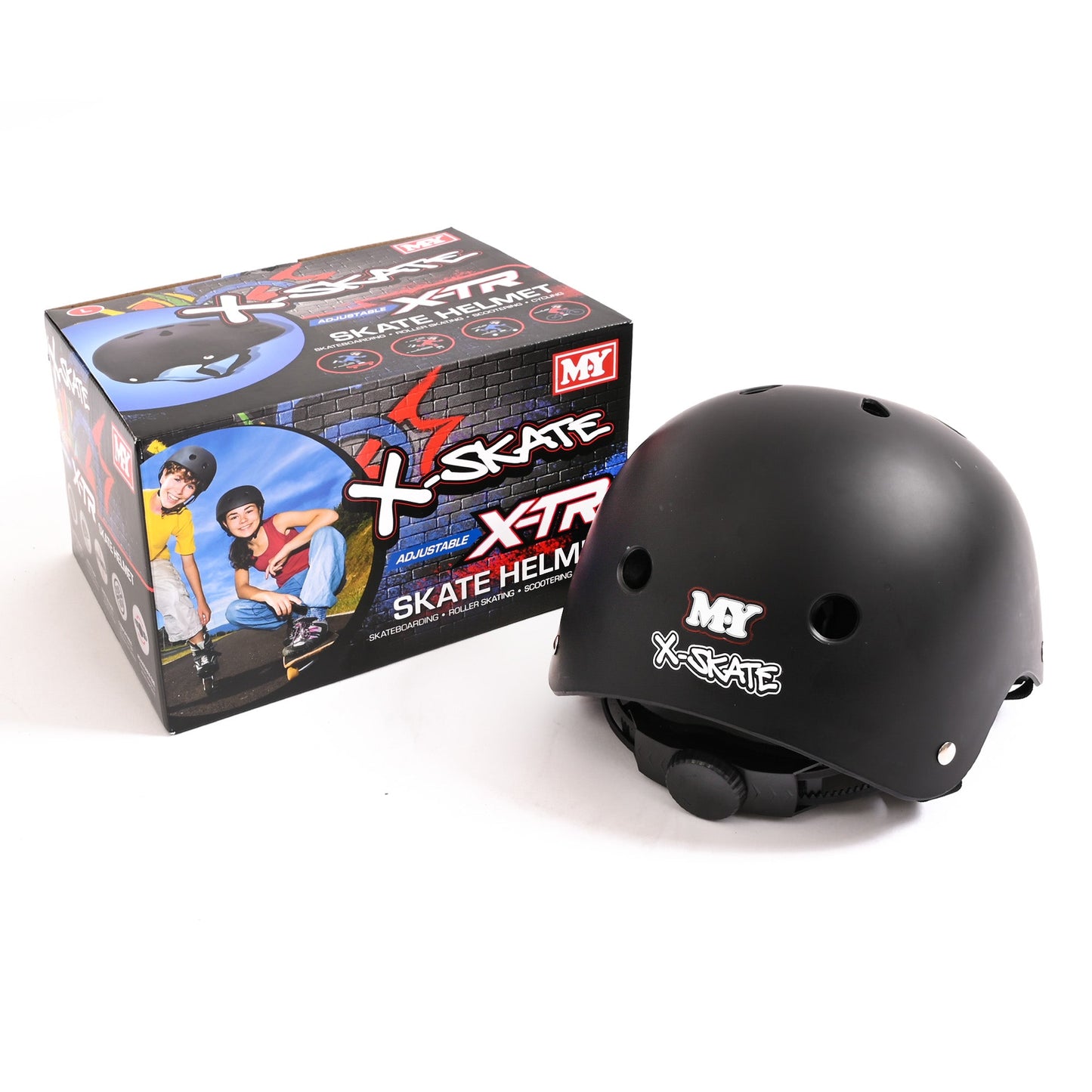 M.Y X-Skate Medium Black Adjustable Junior Skate Helmet For BMX Cycling Scooter Skateboarding