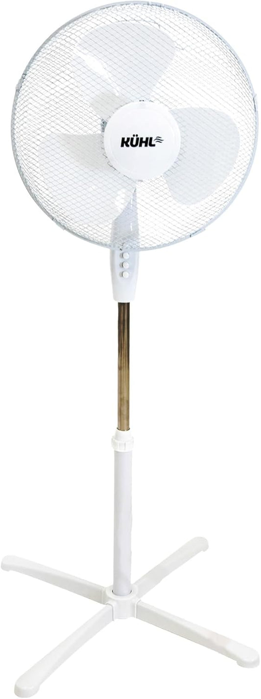 KÜHL 16" White Electric Pedestal Fan | 3 Speed Settings | 80° Oscillation | Adjustable Standing Fan | Easy to Assemble | For Home & Office
