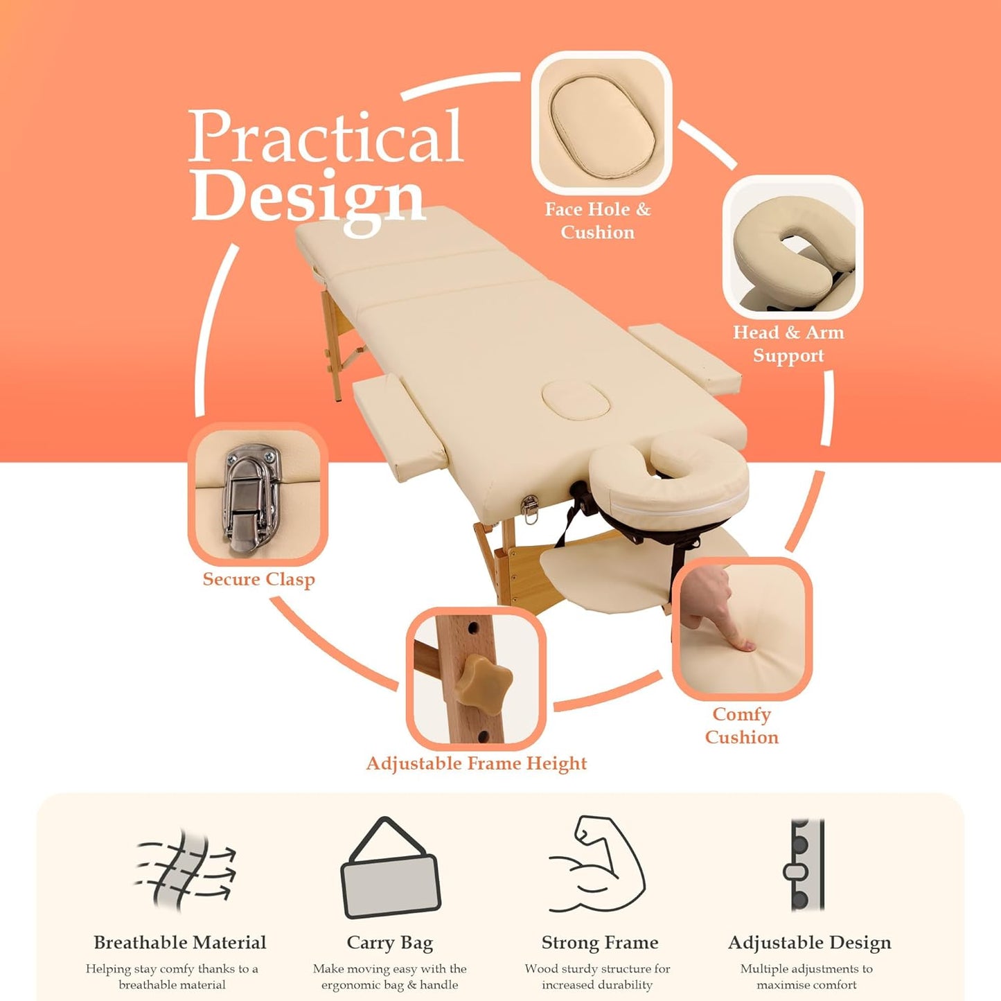 Inner Bliss Portable Massage Table 3 Section Folding Therapy Spa Bed