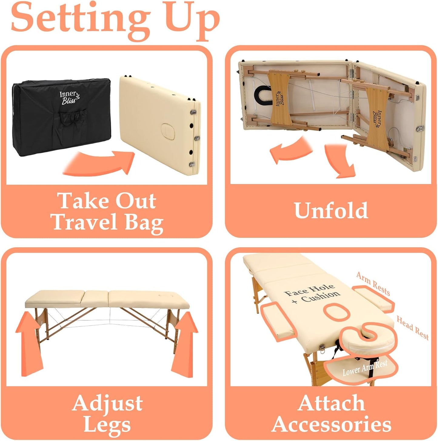 Inner Bliss Portable Massage Table 3 Section Folding Therapy Spa Bed