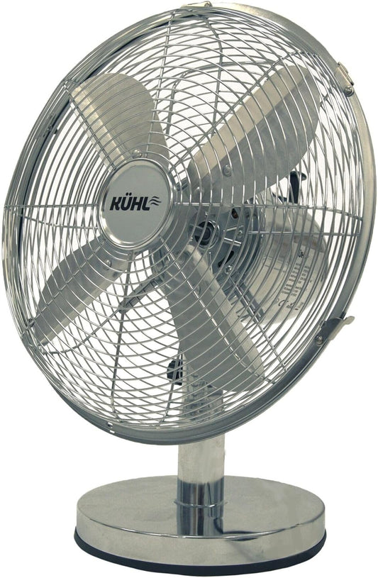 KÜHL 12" Desk Fan Electric Oscillating Metal Cooling Fan with 3 Speed Settings | Adjustable Tilt | Table Fan for Home, Office or Bedroom | Easy to Assemble
