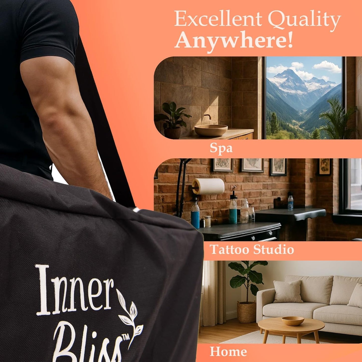 Inner Bliss Portable Massage Table 3 Section Folding Therapy Spa Bed