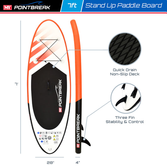 M.Y Point Break Paddle Boards 7ft Orange Inflatable Stand Up Paddleboard Complete with Full SUP Accessories Package