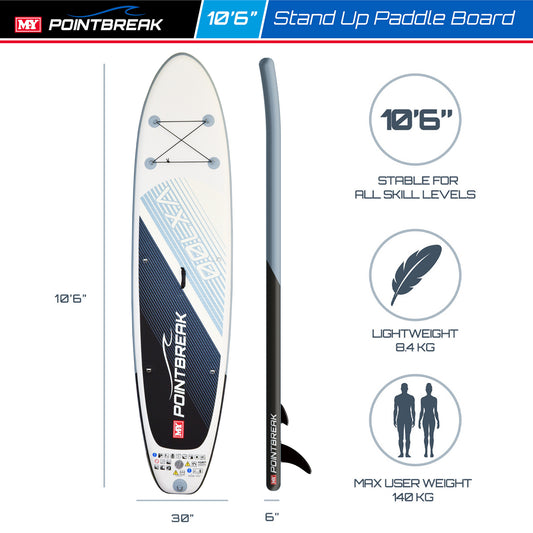 M.Y Point Break Paddle Boards 10ft 6in Inflatable Stand Up Paddle Board Paddleboard Complete with Full SUP Accessories Package + Rings for Seats