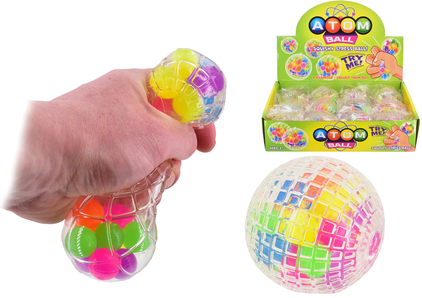 7.5CM SQUISHY ATOM BALL (4 ASST) IN DISPLAY BOX