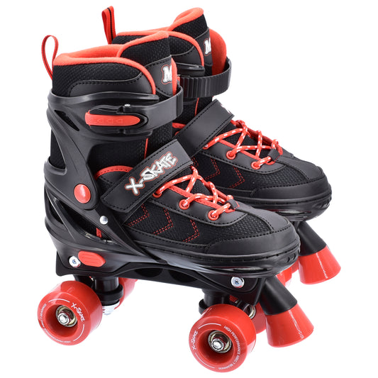 M.Y X-Skate Adjustable Red Quad Roller Skates with Built In Adjusters Kids Roller Boots for Boys & Girls - Large