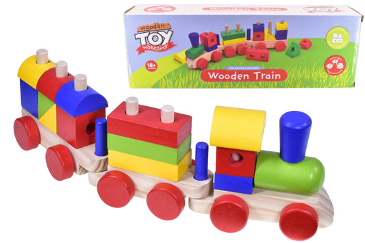 WOODEN BLOCKS TRAIN SET IN COLOUR BOX