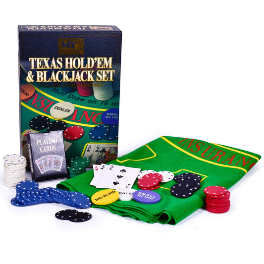 TEXAS HOLD'EM POKER & BLACKJACK SET IN COLOUR BOX "M.Y"