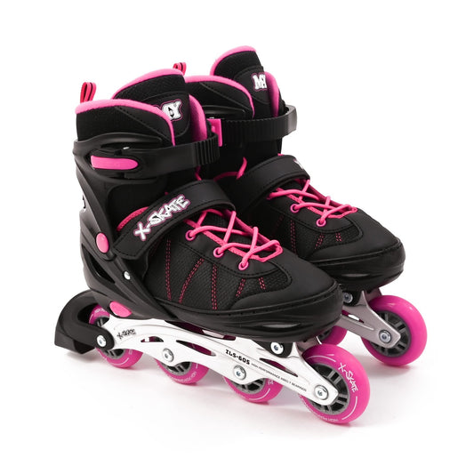 M.Y X-Skate Adjustable Pink Inline Roller Skates with Built In Adjusters Kids Roller Boots for Boys & Girls - Large