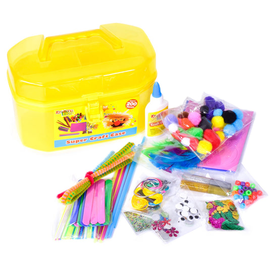 Kreative Kids Craft Carry Case Set | Art and Craft Equipment including Poms-Poms Glitter Pipe Cleaners
