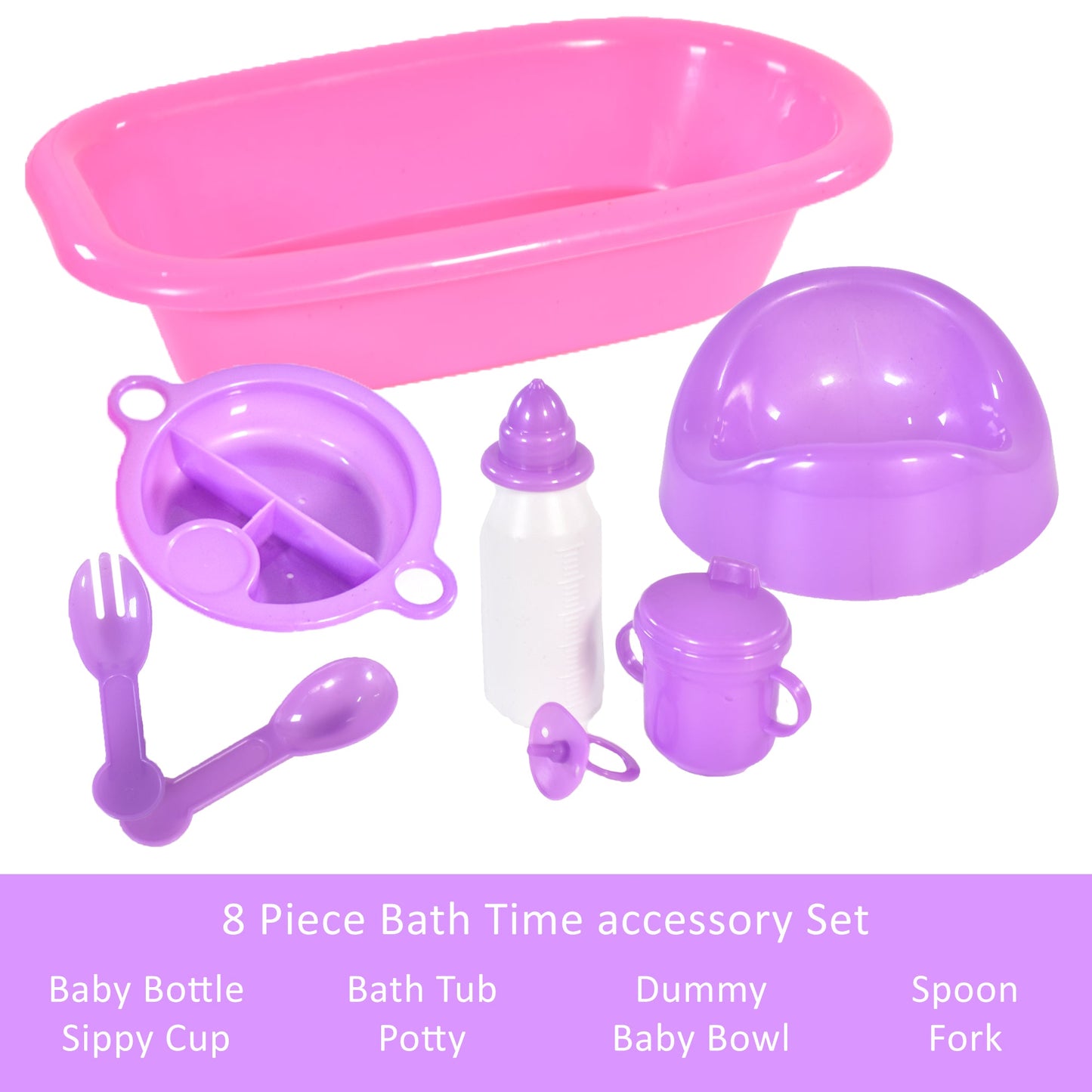 Baby Doll Bath and Bottle 8 Piece Toy Bath Time Set