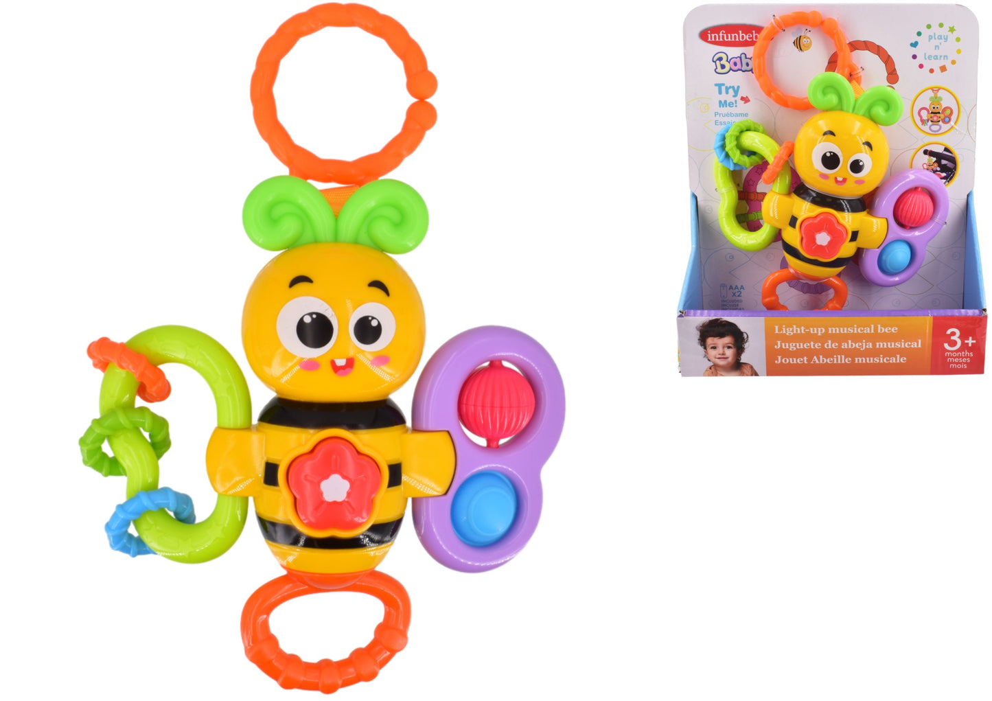 KandyToys Light Up Musical Bee Baby Sensory Toy Teether Rattle