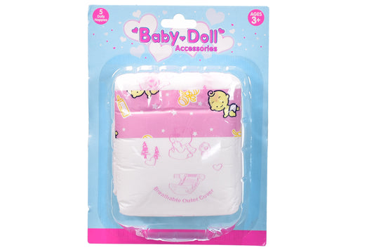 KandyToys Baby Doll Nappy Set 5 Pack | Doll Accessories