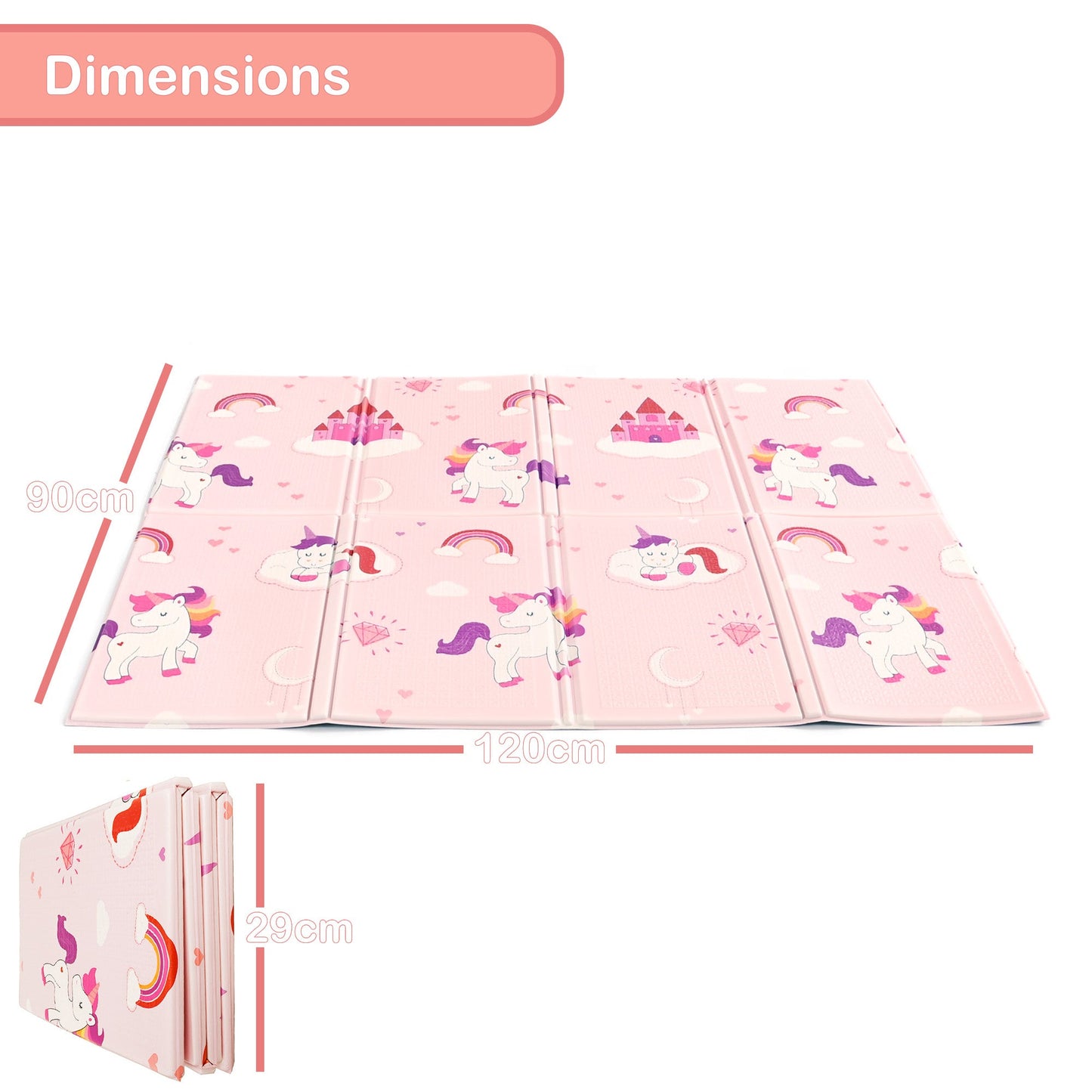 Unicorn Print Folding Play Mat  - 1.20 x 0.9m