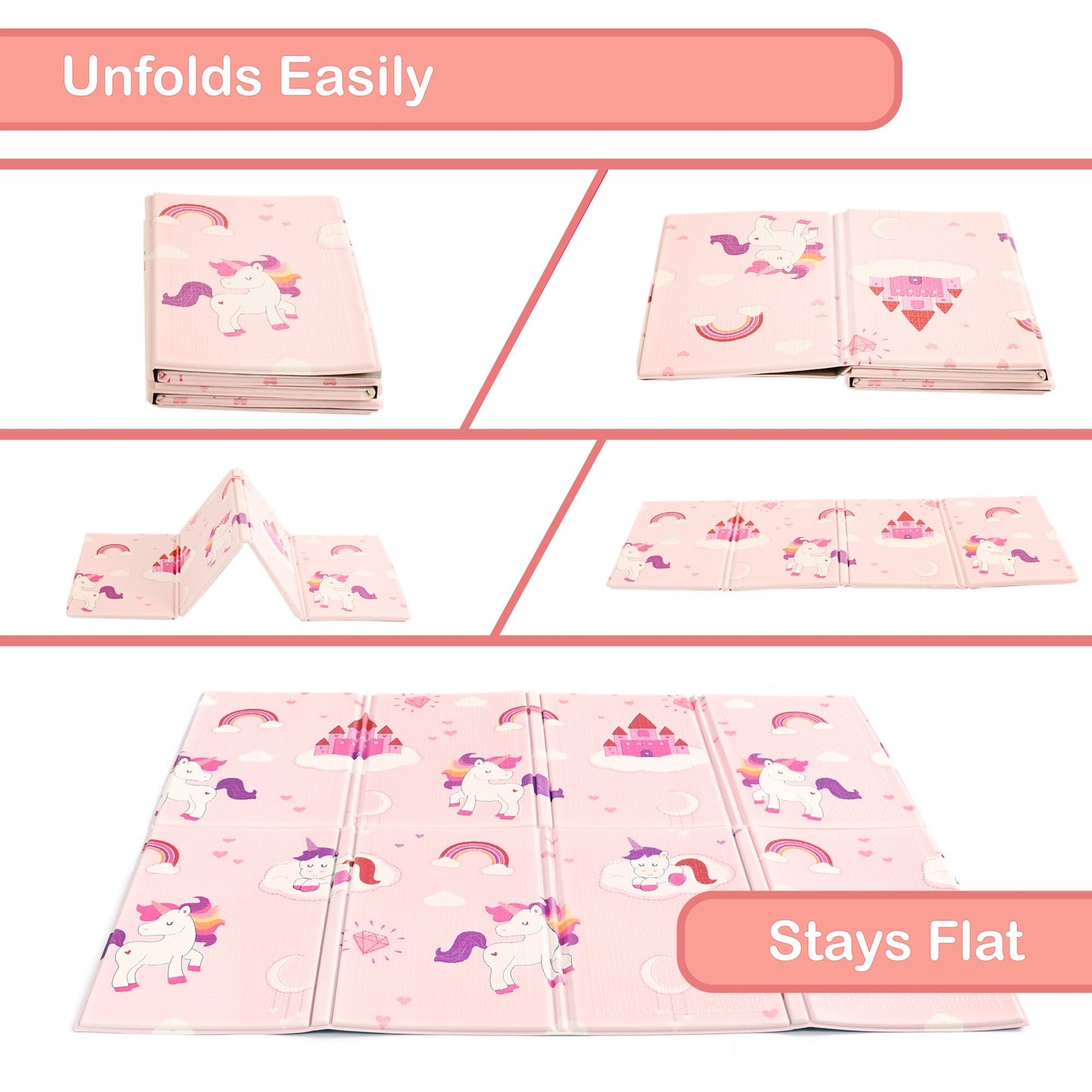 Unicorn Print Folding Play Mat  - 1.20 x 0.9m