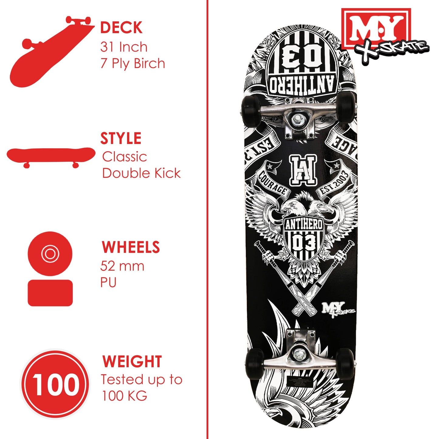 31" Double Kick Skateboard