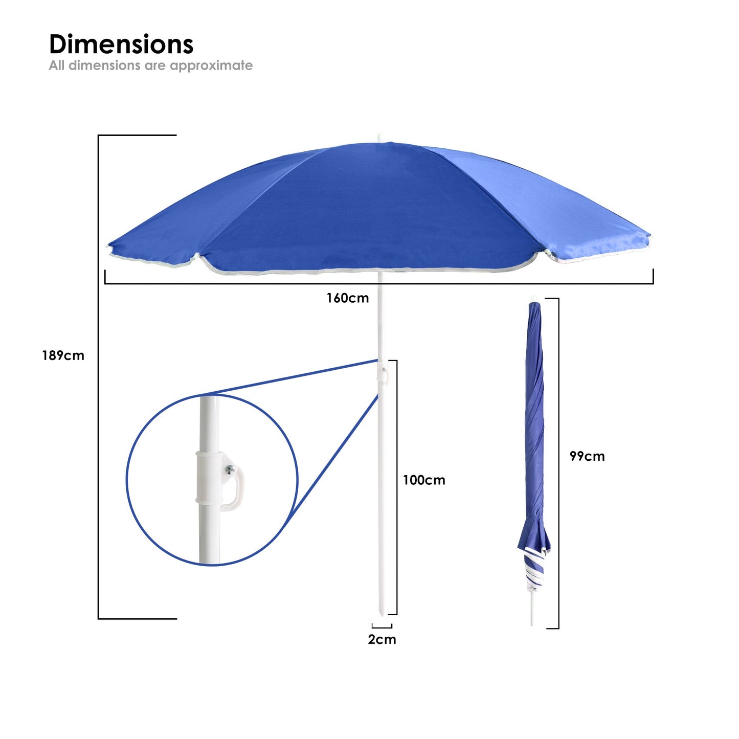 Out There! Blue 1.6m Garden Parasol Umbrella Sun Shade with Adjustable Height Tilt Function and UPF40+ Protection