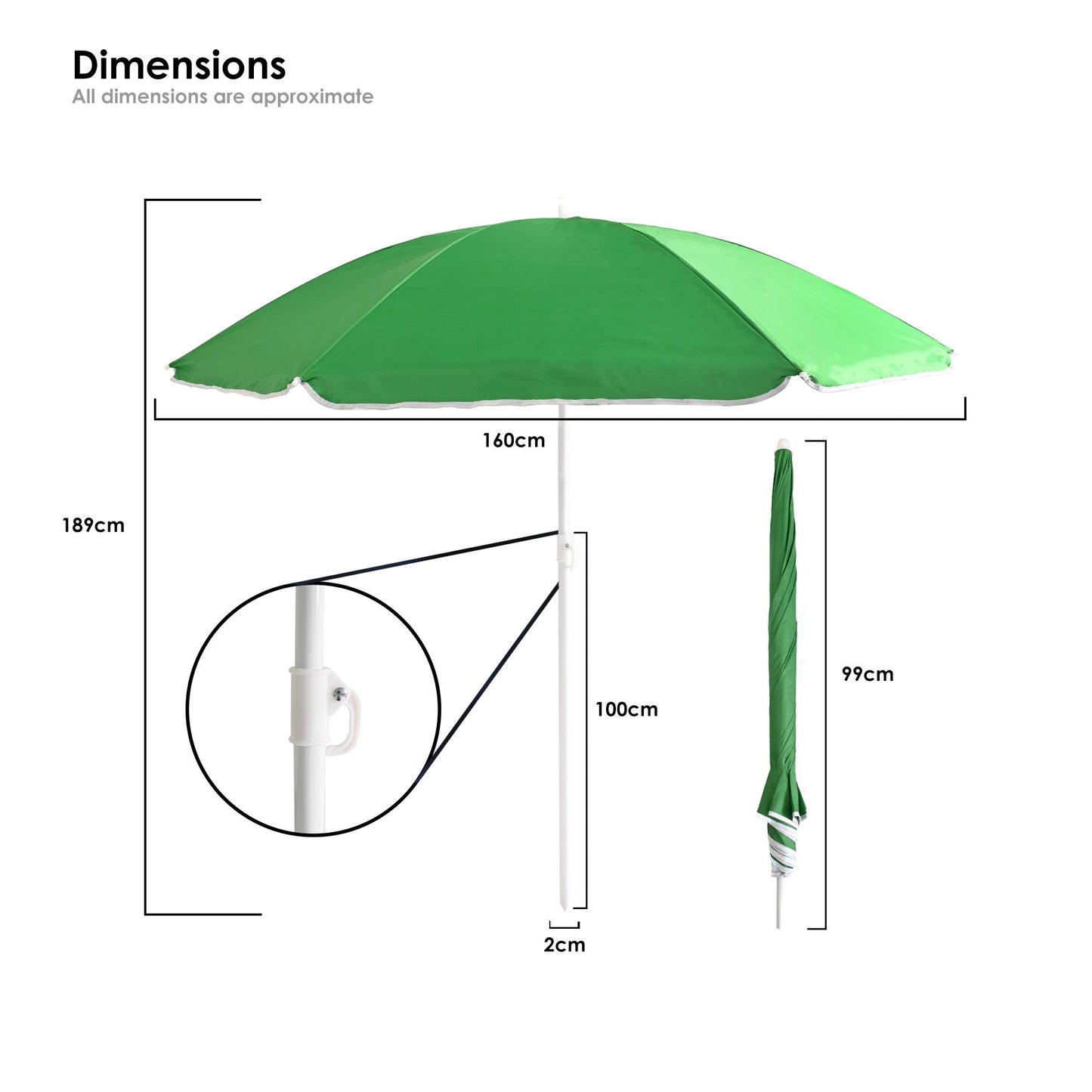 160cm Parasol with Base Garden Beach Parasol Umbrella