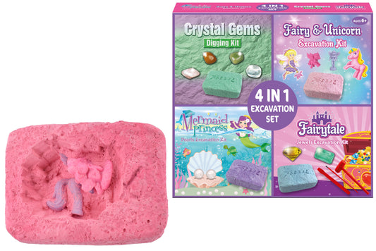 Fairytale Crystal Gems 4 In 1 Excavation Set Dig Kit