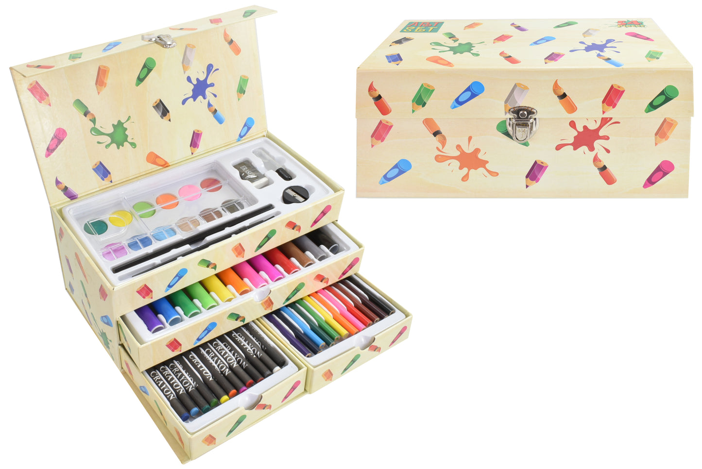 54PC ART SET IN CARRY BOX WITH DRAWERS